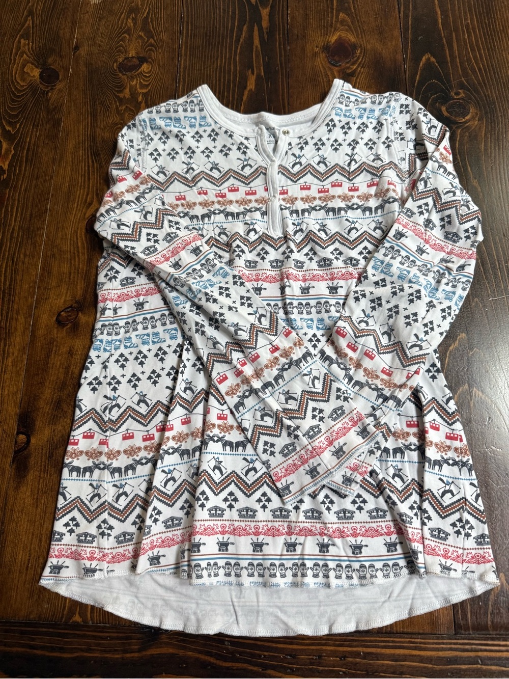 Roller Rabbit Long Sleeve PJ Top - White with Multi Color Fair Isle Print